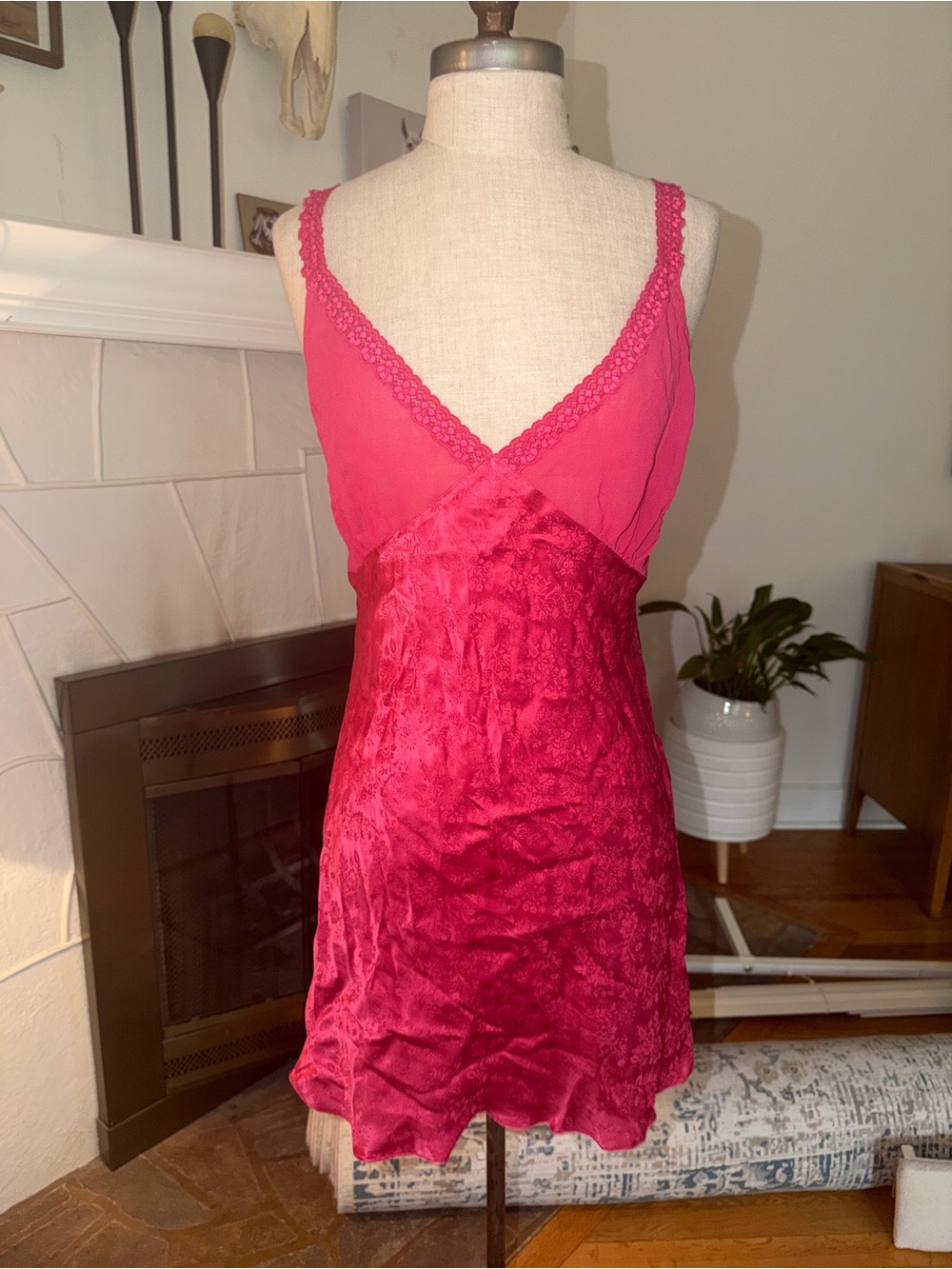 August Silk Pink Lace-Trim Slip Dress 100% silk